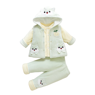 0一1岁女宝宝秋冬装分体款婴儿服袄外出外套薄棉棉衣三件套装季天
