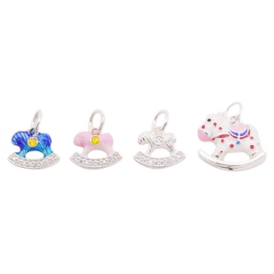 羲室S999纯银吊坠 滴胶锆石多巴胺小马立体木马挂坠DIY银手链配件