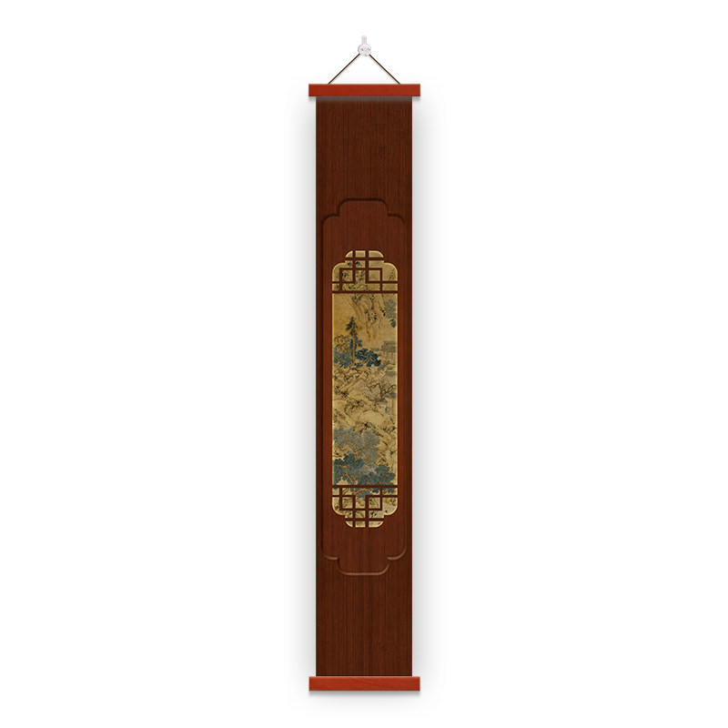 宋式古风竖版装饰画客厅走廊墙上入户门中式青山花鸟墙面布艺挂帘