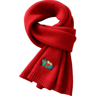 啄木鸟2026马年本命年礼物红色羊毛围巾女冬季氛围感新年红围脖