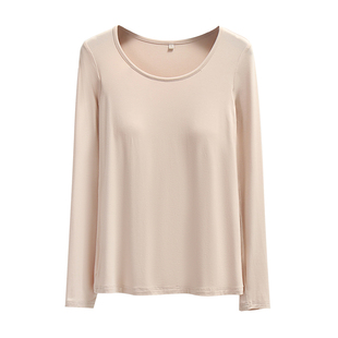 buupnn带胸垫打底内衣莫代尔t恤大码上衣女长袖冬 免穿文胸秋衣秋