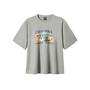 韦恩泽维尔加肥加大宽松大码男夏圆领休闲印花薄款竹节棉T恤9217