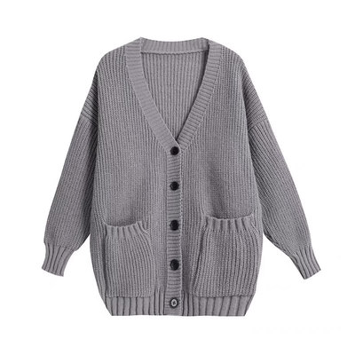 灰色中长款毛衣外套女秋冬大码胖MM外搭日系慵懒穿搭软糯针织开衫