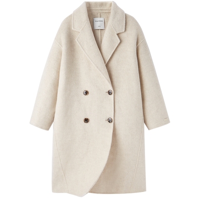 太平鸟大师甄绒系列优雅羊驼毛茧型双面呢大衣女冬长款毛呢外套