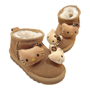今年流行的栗色女童雪地靴儿童鞋子冬天冬季加绒加厚棉鞋2025新款
