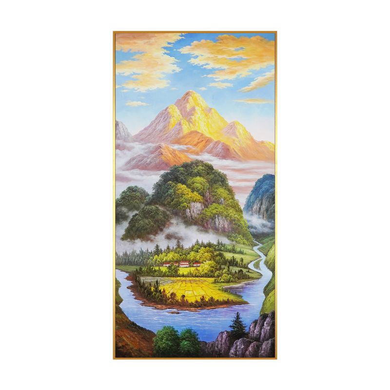 金山聚宝盆入户玄关手绘油画装饰画沙发背景西墙北墙风水高级挂画