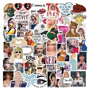 50张欧美歌手Taylor Swift霉霉防水装饰贴画手帐保温杯手机壳笔记本电脑汽车摩托车电动车头盔滑板吉他小贴纸