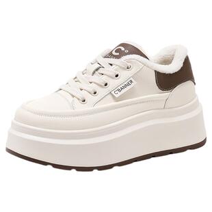 千百度小白鞋女冬季新款简约时尚厚底增高休闲板鞋加绒棉鞋