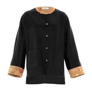 花木深中式黑色外套女式新款改良明制圆领对襟短衫汉元素开衫上衣