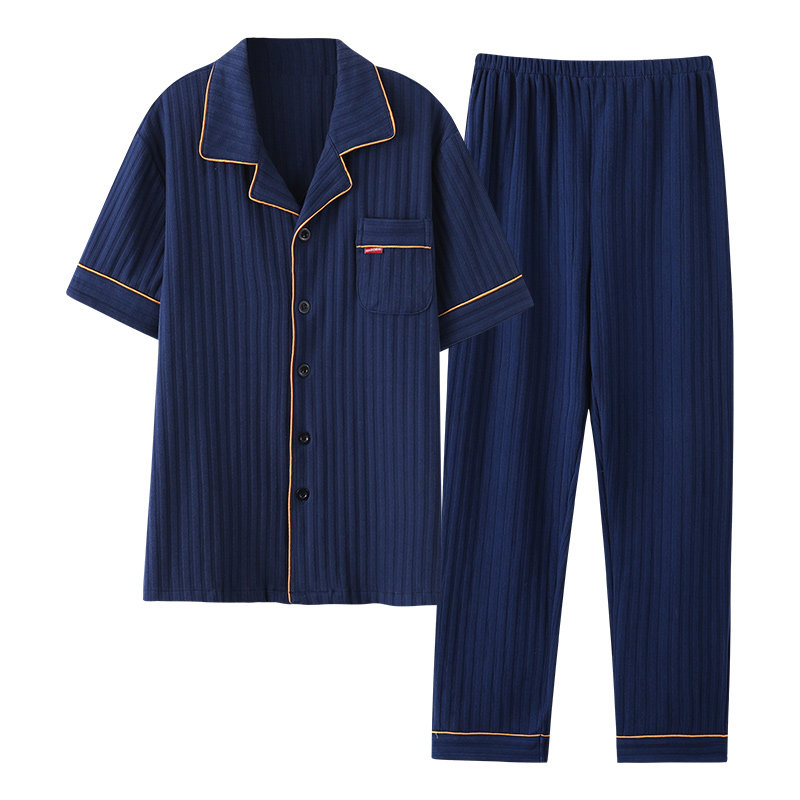 夏季男士短袖长裤开衫睡衣家居服