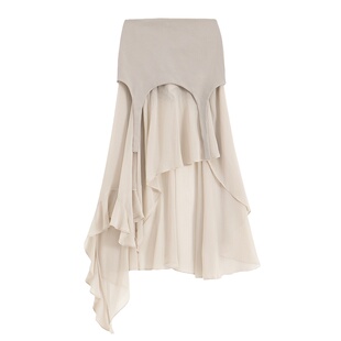 gagaopt设计感网纱拼接不规则半身裙夏季高腰显瘦包臀防走光裙裤