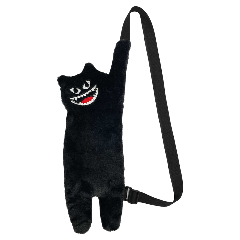 独立设计黑猫咪怪原创小众包包可爱搞怪毛绒斜挎包绣花腋下包女士