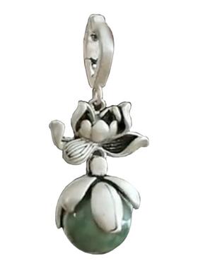 中国风复古做旧翡翠莲花吊坠女新中式典雅宫廷风项链汉服旗袍配饰