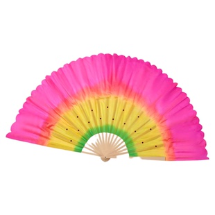 舞蹈扇子大秧歌双面真丝绿黄玫渐变扇子广场舞跳舞扭秧歌专用道具