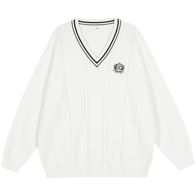 东京岁时记纯色V领套头针织毛衣