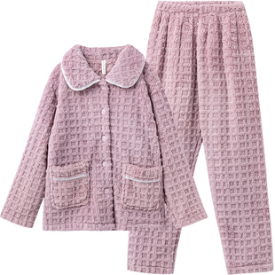 玛伦萨格纹情侣家居服睡衣秋冬季新款双面绒保暖家居服男女生冬天