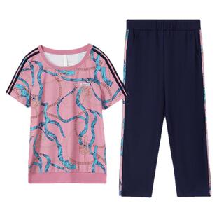 冰丝运动服套装女夏季薄款2026夏天时尚短袖七分裤休闲跑步两件套