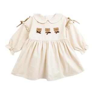 幼悠女童可可熊秋冬连衣裙可爱卡通绣标木耳花边女宝宝时尚背带裤