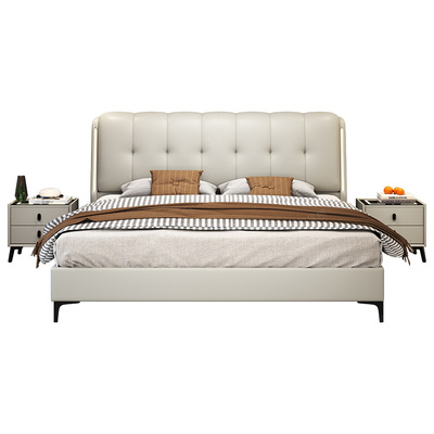 政府补贴蓝色理想平移气压真皮主卧床带智能感应灯1.8m储物双人床