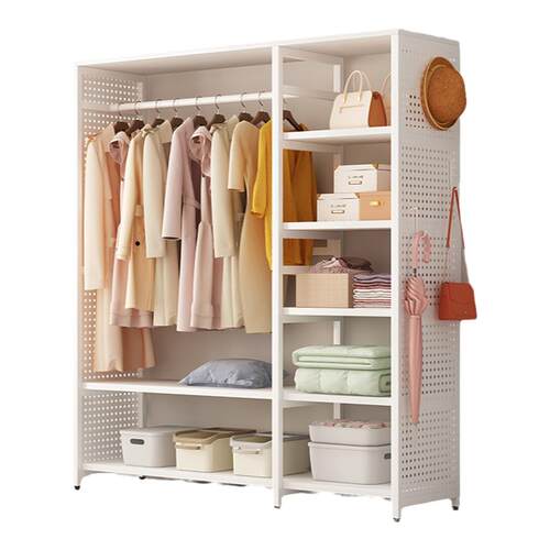 金属洞洞板衣柜家用卧室开放式衣帽架组合步入式衣帽间落地置物架