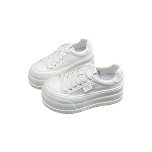 真皮厚底轻便小白鞋女2026春季新款韩版百搭增高系带运动休闲鞋女