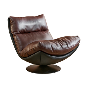 菲尚丽家休闲单人沙发意式极简客厅旋转高端单椅阳台真皮懒人沙发