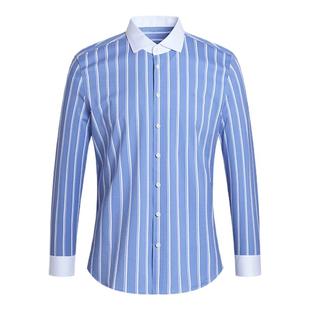 DegreZero长袖衬衫男士免烫抗皱匹马棉高弹力通勤质感条纹衬衣