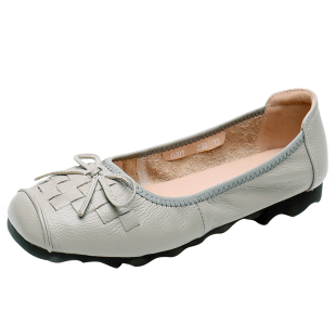 上海登云休闲皮鞋头层牛皮单鞋软底平跟中年妈妈鞋真皮浅口女鞋夏