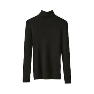 Basic House/百家好红色高领针织打底衫女士冬季修身内搭保暖上衣