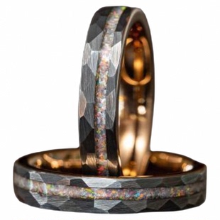 美国代购Opal◇手作复古蛋白石镶嵌碳化钨玫瑰金指环情侣结婚戒指