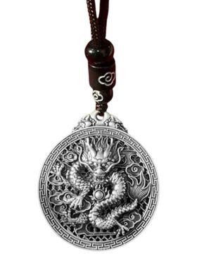 国潮风古法花丝生肖龙牌纯银吊坠