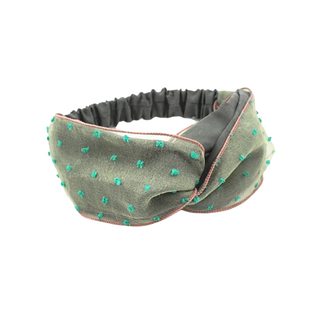 韩国进口 甜美高质感双层网纱中间打结发带 圆点拷边布艺超宽发带