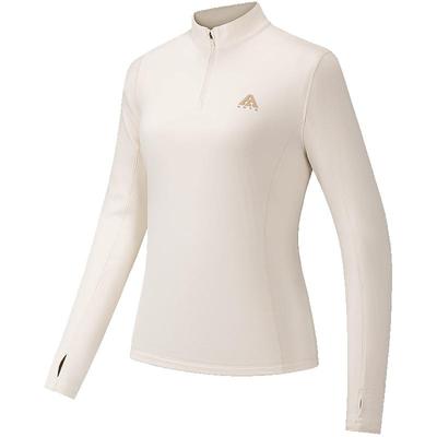 安踏女羊毛修身半拉链长袖