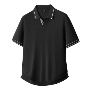 高档短袖毛衣男翻领秋冬季新款加肥加大码宽松胖子时尚半袖针织衫