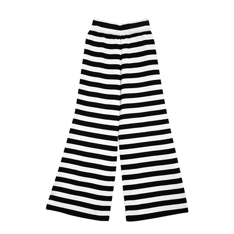 2023春秋裤子横条纹黑白阔腿裤宽松高腰九分韩版女夏显瘦休闲裤现