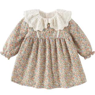 戴维贝拉女童连衣裙2026儿童新款加绒碎花裙女宝A类洋气裙子冬装