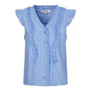 MOUSSY春季新品复古港风抽褶花边无袖条纹衬衫028ISA30-3461