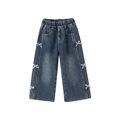 女童蝴蝶结牛仔裤冬季新款