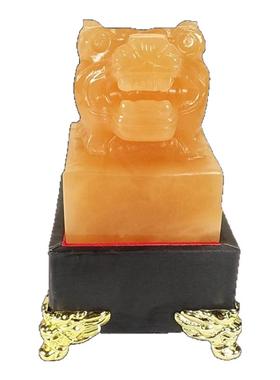 天然黄玉虎头印章玉玺摆件刻字