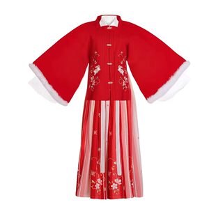 韵梦棋原创明制汉服女冬季加厚加绒保暖爆款绣花修身显瘦日常套装