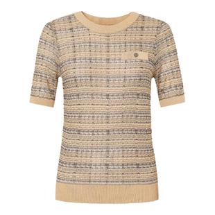 曼德诗复古撞色针织衫T恤2025夏季新款修身提花编织短袖打底衫