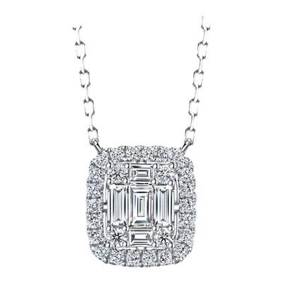 周生生长方形钻石18K金项链