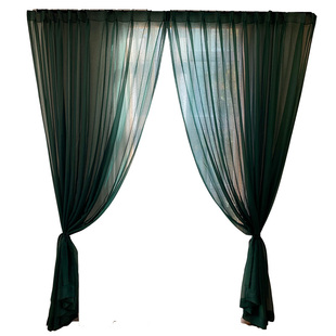 金衢窗帘 复古墨绿色轻柔窗纱 美式中式客餐厅卧室艺术压皱纱帘