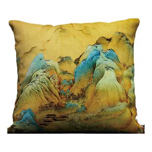 抱枕靠垫中式千里江山图亚麻客厅沙发卧室轻奢圆形长形靠枕抱枕套