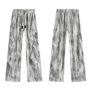 扎染重磅卫裤男款冬季美式青少年宽松直筒工装裤男士阔腿休闲裤子