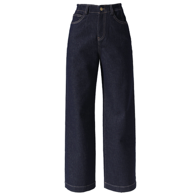 丹宁蓝窄版阔腿牛仔裤女春秋