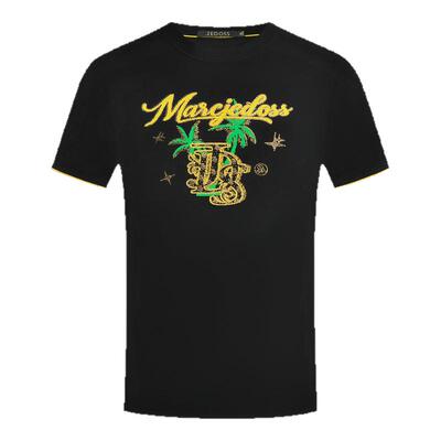 JEDOSS/爵迪斯男装春季新款时尚椰树提花烫钻短袖针织衫QC530