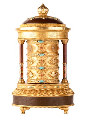 电动转轮藏式转动筒装饰摆件金桶转筒插电转金轮语狮子缩微