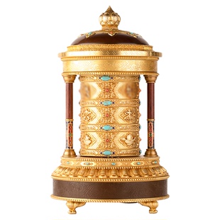 电动转轮藏式转动筒装饰摆件金桶转筒插电转金轮语狮子缩微