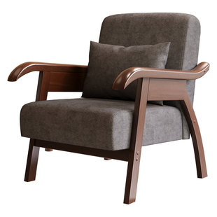 单人沙发阳台休闲椅子靠背椅客厅实木复古单椅家用卧室胡桃木新款